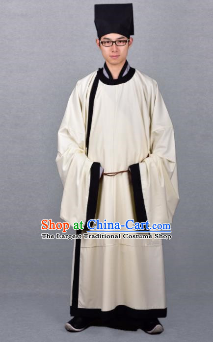 Chinese Ancient Traditional Song Dynasty Scholar Costumes Beige Robe for Men