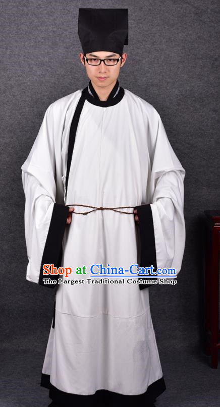 Chinese Ancient Traditional Song Dynasty Scholar Costumes White Robe for Men