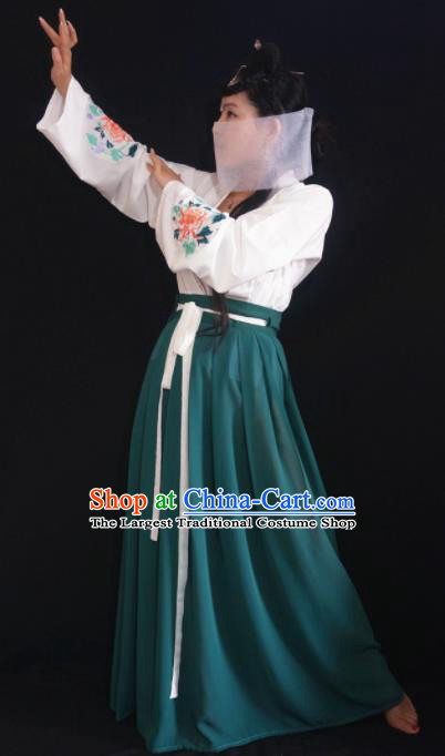 Chinese Ancient Nobility Lady Green Dress Tang Dynasty Embroidered Costume for Rich Women