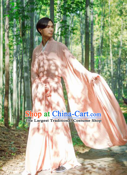 Chinese Ancient Traditional Han Dynasty Pink Cloak Scholar Swordsman Costumes for Men