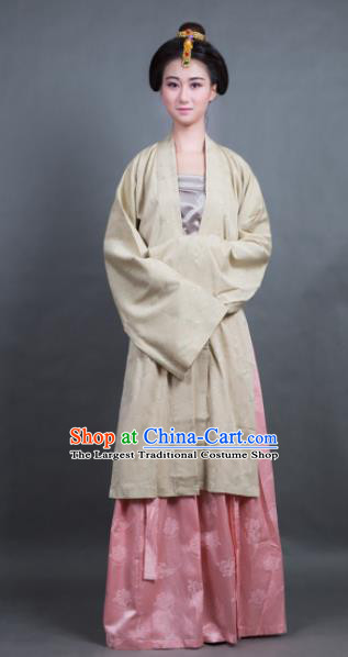 Traditional Chinese Song Dynasty Countess Yellow BeiZi Costume Ancient Hanfu Dress for Rich Women