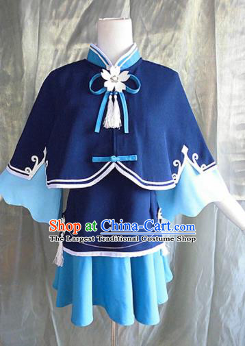 Asian Chinese Cosplay Young Lady Costume Ancient Swordswoman Blue Dress for Women
