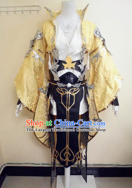 Asian Chinese Cosplay General Warrior Golden Customized Costume Ancient Swordsman Clothing for Men