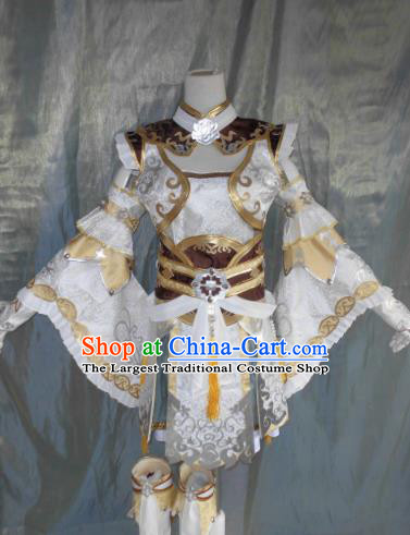 Asian Chinese Cosplay Female Knight White Costume Ancient Swordsman Clothing for Women