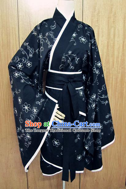 Traditional Chinese Han Dynasty Navy Curving-Front Robe Ancient Princess Costume for Women