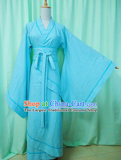 Traditional Chinese Han Dynasty Imperial Consort Blue Hanfu Dress Ancient Princess Costume for Women