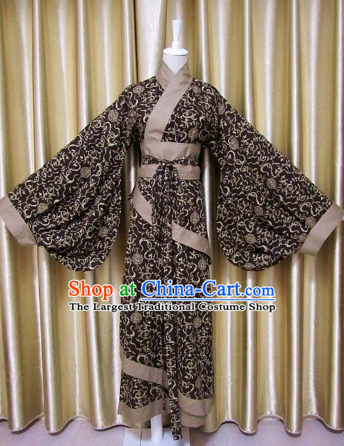 Traditional Chinese Han Dynasty Maidenform Brown Curving-Front Robe Ancient Costume for Women