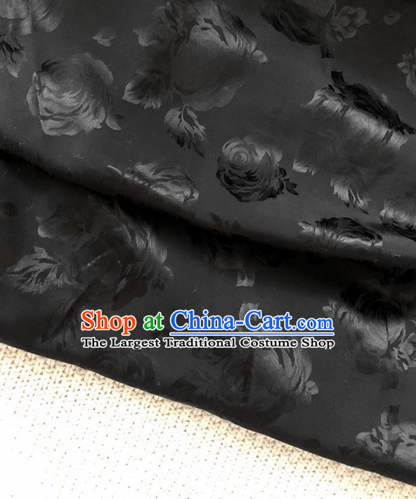 Asian Chinese Traditional Fabric Classical Rose Pattern Black Brocade Cheongsam Cloth Silk Fabric