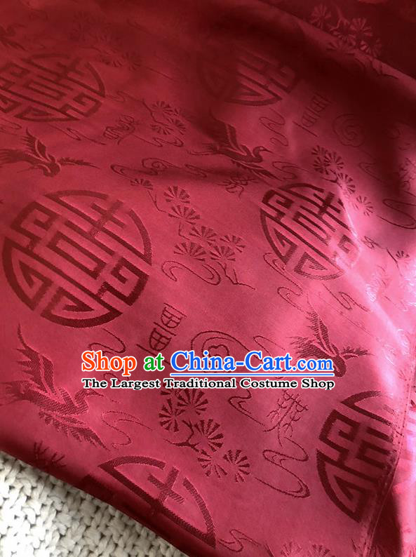 Asian Chinese Traditional Fabric Classical Crane Pattern Red Brocade Cheongsam Cloth Silk Fabric