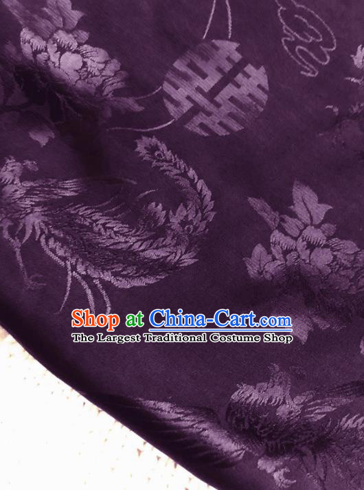 Asian Chinese Traditional Fabric Classical Phoenix Peony Pattern Purple Brocade Cheongsam Cloth Silk Fabric