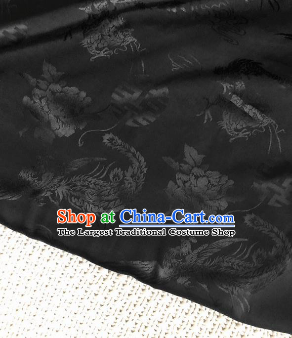 Asian Chinese Traditional Cheongsam Silk Fabric Royal Phoenix Pattern Black Brocade Cloth Silk Fabric