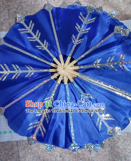 Traditional Chinese Crafts Folding Fan China Folk Dance Fans Blue Circular Fans