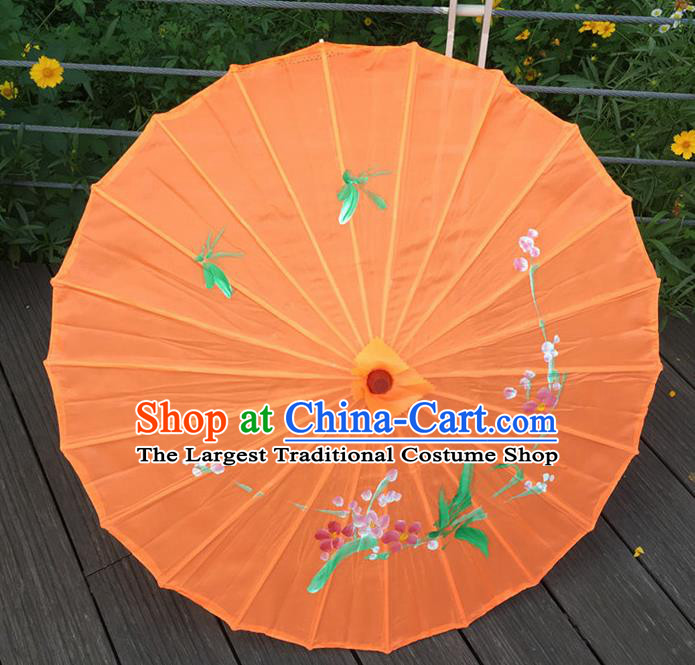 Traditional Chinese Folk Dance Umbrella Orange Oil-Paper Umbrella for Women