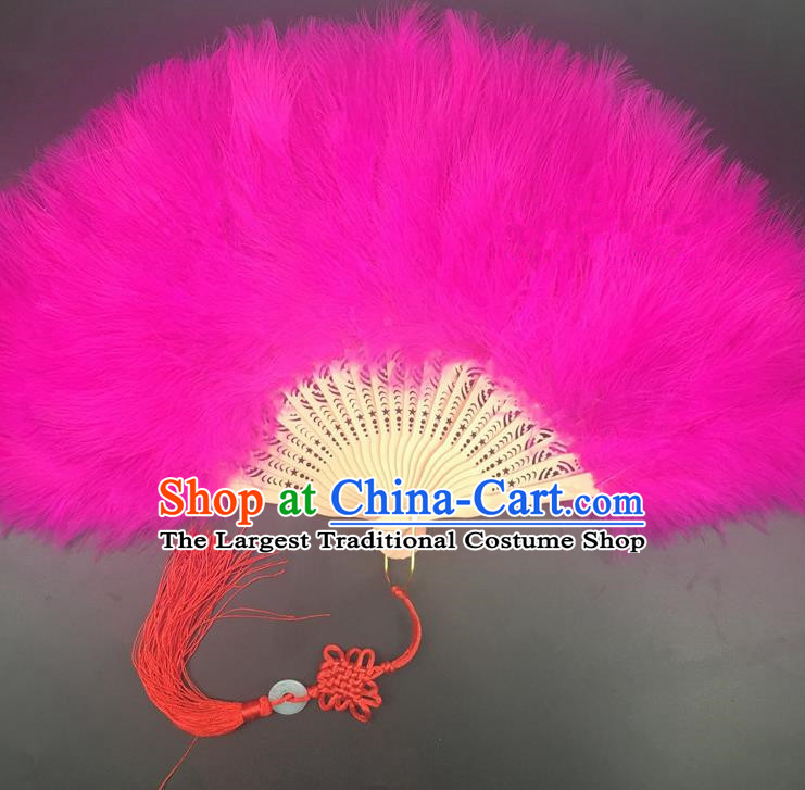 Traditional Chinese Crafts Rosy Feather Folding Fan China Folk Dance Feather Fans