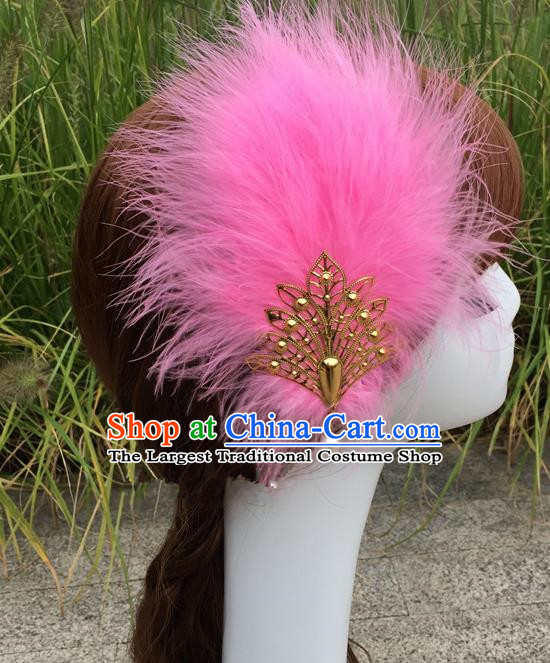 Traditional Chinese Bride Hair Accessories Folk Dance Pink Feather Hair Stick for Kids