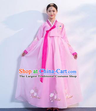 Top Grade Korean Traditional Costumes Asian Korean Hanbok Bride Pink Blouse and Skirt for Women