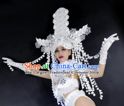 Professional Stage Performance Hair Accessories Brazilian Carnival White Feather Royal Crown for Women