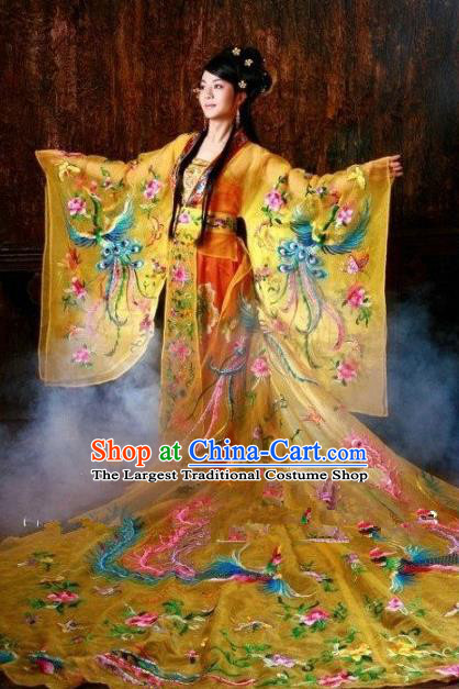 Chinese Ancient Queen Embroidered Costume Tang Dynasty Imperial Empress Trailing Hanfu Dress for Women