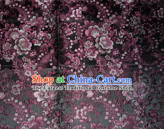 Chinese Traditional Silk Fabric Tang Suit Black Brocade Cheongsam Classical Purple Pattern Cloth Material Drapery