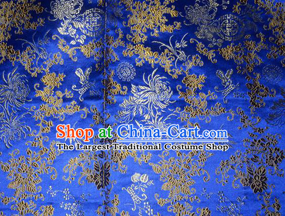 Chrysanthemum Pattern Chinese Traditional Royalblue Silk Fabric Tang Suit Brocade Cloth Cheongsam Material Drapery