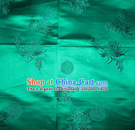 Chinese Traditional Cheongsam Silk Fabric Tang Suit Green Brocade Classical Chrysanthemum Pattern Cloth Material Drapery