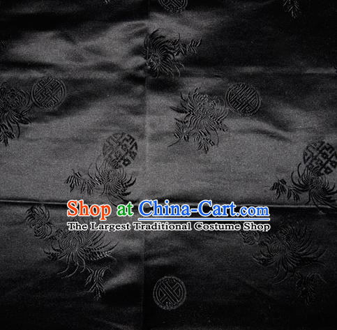 Chinese Traditional Cheongsam Silk Fabric Tang Suit Black Brocade Classical Chrysanthemum Pattern Cloth Material Drapery