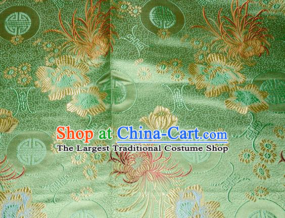 Chinese Traditional Silk Fabric Classical Chrysanthemum Pattern Tang Suit Green Brocade Cloth Cheongsam Material Drapery