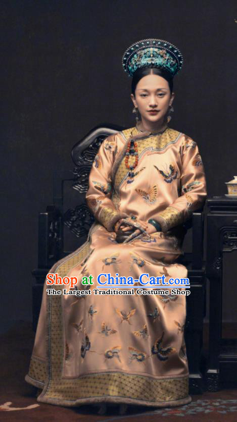 Ancient Ruyi Royal Love in the Palace Chinese Qing Dynasty Manchu Empress Embroidered Costumes and Headpiece Complete Set