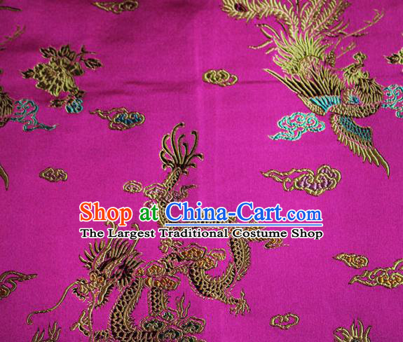 Chinese Traditional Silk Fabric Dragon Phoenix Peony Pattern Tang Suit Rosy Brocade Cloth Cheongsam Material Drapery