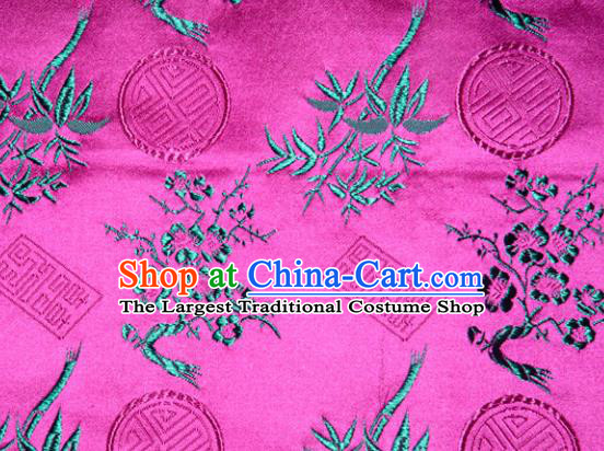 Chinese Traditional Silk Fabric Plum Blossom Bamboo Pattern Tang Suit Rosy Brocade Cloth Cheongsam Material Drapery