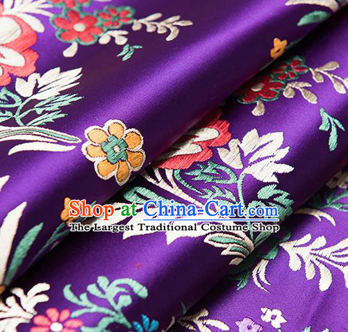 Chinese Traditional Begonia Pattern Tang Suit Purple Brocade Fabric Silk Cloth Cheongsam Material Drapery