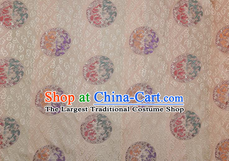 Chinese Traditional Round Dragons Pattern Tang Suit White Brocade Fabric Silk Cloth Cheongsam Material Drapery