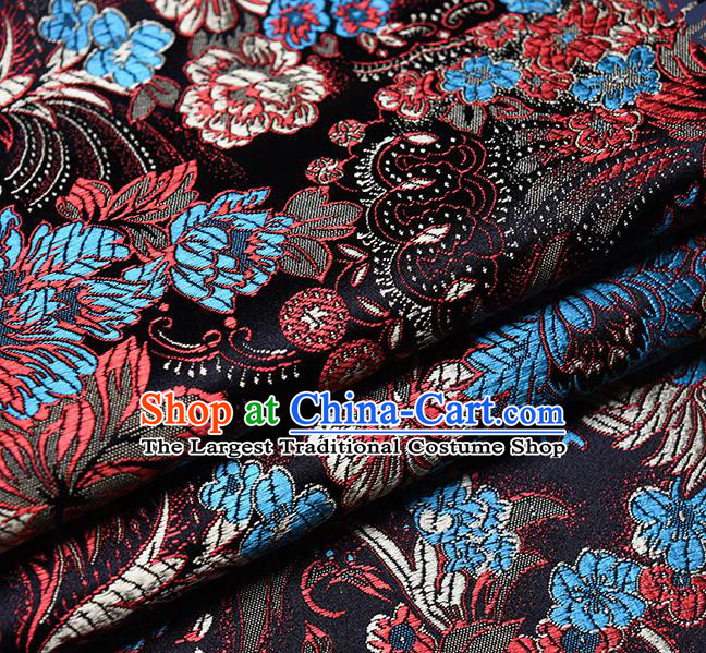 Chinese Traditional Tang Suit Black Brocade Fabric Peony Pattern Silk Cloth Cheongsam Material Drapery