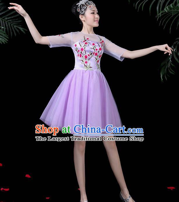 Professional Modern Dance Costume Chorus Purple Bubble Veil Dress for Women