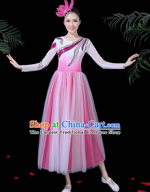 Professional Modern Dance Costume Chorus Umbrella Dance Pink Dress for Women