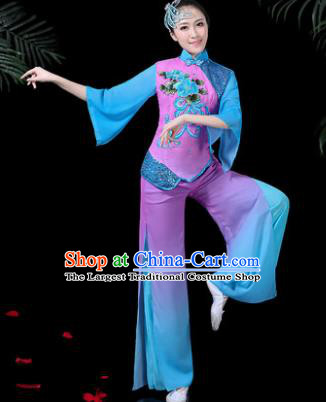 Chinese Classical Umbrella Dance Purple Costume Traditional Folk Dance Yangko Clothing for Women