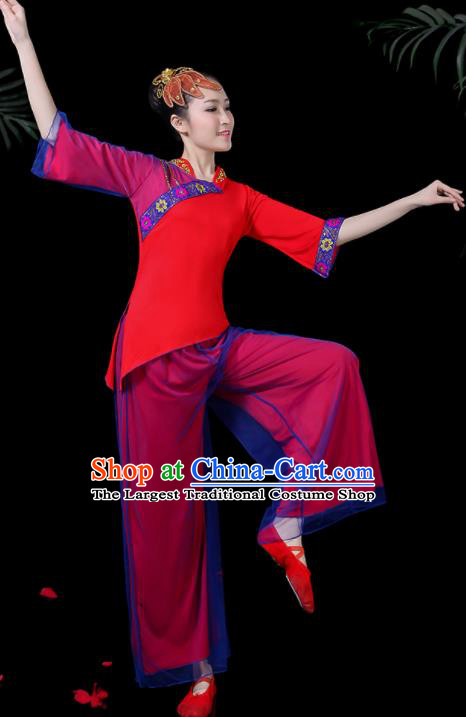 Chinese Classical Drum Dance Costume Traditional Folk Dance Fan Dance Yangko Red Clothing for Women