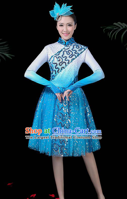 Professional Modern Dance Costume Stage Performance Chorus Blue Dress for Women