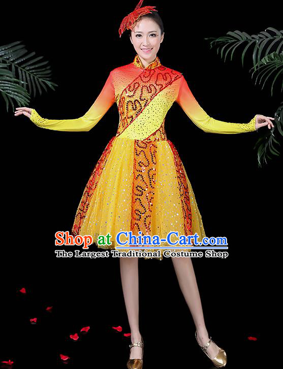 Professional Modern Dance Costume Stage Performance Chorus Yellow Dress for Women