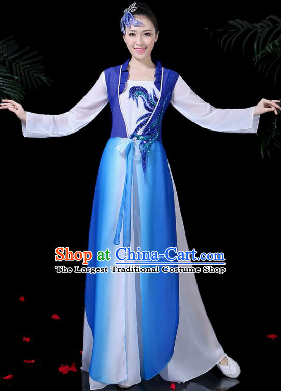 Chinese Classical Dance Royalblue Costume Traditional Yangko Folk Dance Fan Dance Clothing for Women