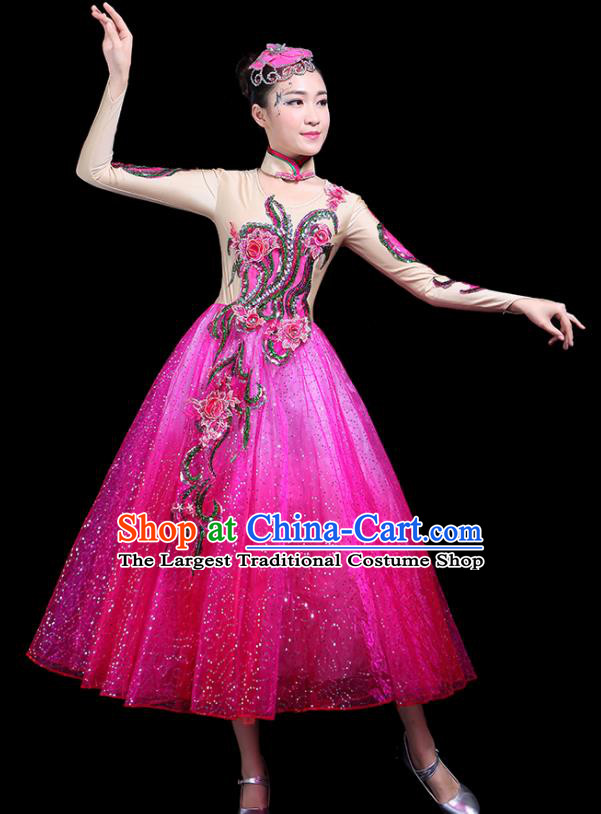 Professional Dance Modern Dance Rosy Bubble Dress Stage Performance Chorus Costume for Women