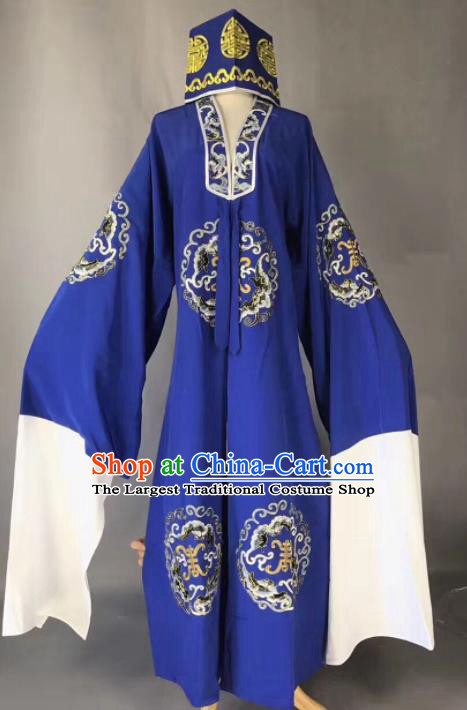 Chinese Traditional Beijing Opera Old Gentleman Costume Peking Opera Royalblue Robe for Adults