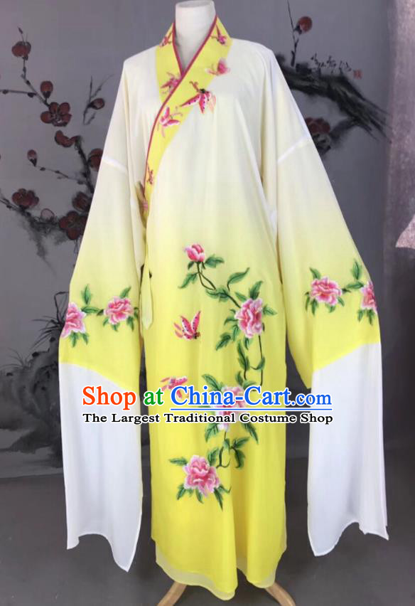 Chinese Traditional Beijing Opera Scholar Costume Peking Opera Niche Yellow Embroidered Robe for Adults