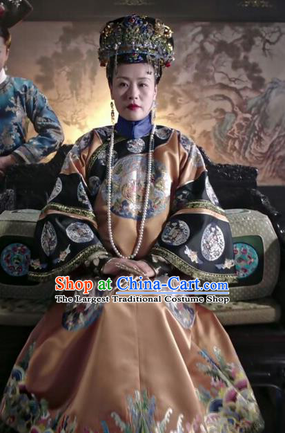 Chinese Drama Ruyi Royal Love in the Palace Ancient Qing Dynasty Queen Mother Costumes and Headpiece for Women