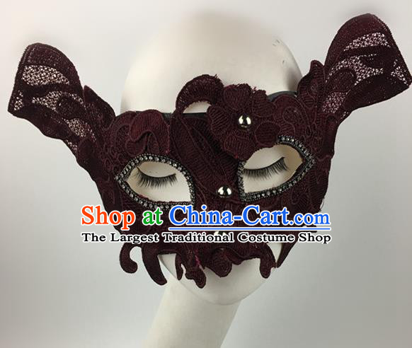 Top Halloween Accessories Brazilian Carnival Catwalks Wine Red Face Masks for Women