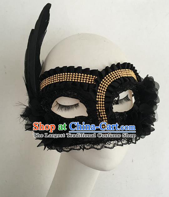 Top Halloween Accessories Brazilian Carnival Catwalks Black Feather Face Masks for Women