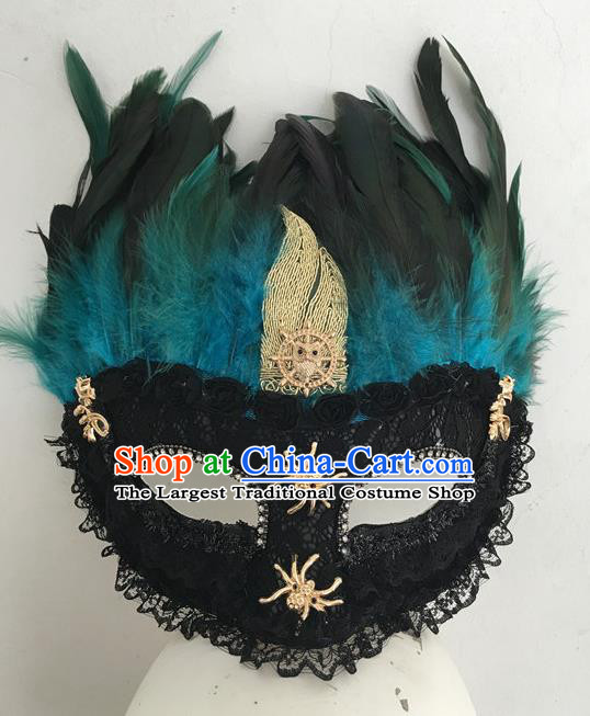 Top Halloween Accessories Brazilian Carnival Catwalks Blue Feather Face Masks for Women