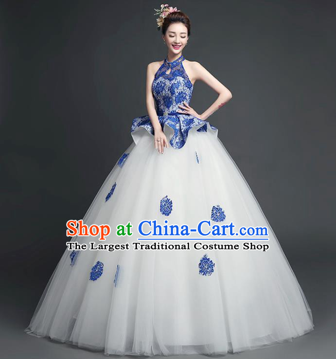 Top Stage Show Costumes Catwalks Wedding White Veil Full Dress for Women