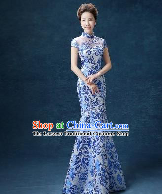 Chinese Traditional Qipao Dress Classical Costume Blue Cheongsam for Women