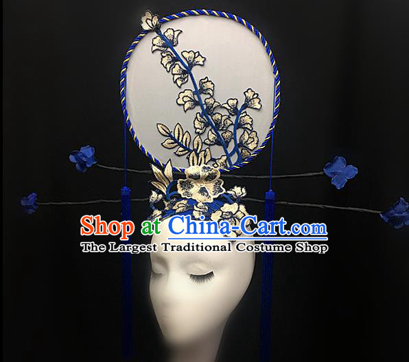 Chinese Stage Show Blue Tassel Hair Accessories Traditional Catwalks Palace Headdress for Women